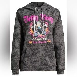 Betty Boop Born To Ride Motorcycle Club Los Angeles Hoodie Black Grey Pink XL